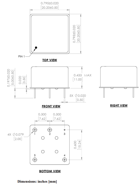 Mechanical Drawing - Abracon O-C20AA Precision Ultra Low Phase Noise OCXO